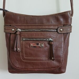 Danier Brown Croc-Embossed Leather Crossbody Bag
